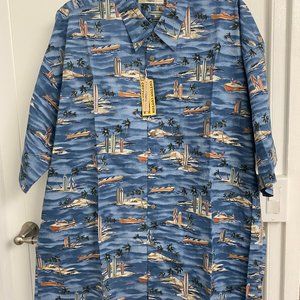 NWT Campia Moda Hawaiian Shirt Men XXL Beach Surfboard Blue Aloha Cotton